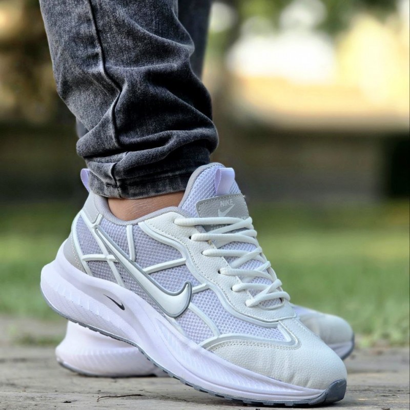 فروش شگفت انگیز کفش اسپرت مردانه پسرانه مدل نایک سبک و راحت رنگ سفید طوسی با ارسال رایگان