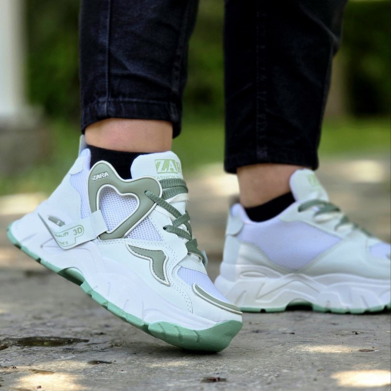 حراج ویژه کفش اسپرت شیک قلبی مدل زارا zara زنانه دخترانه  جدید و خاص رنگ سفید سبز با ارسال رایگان