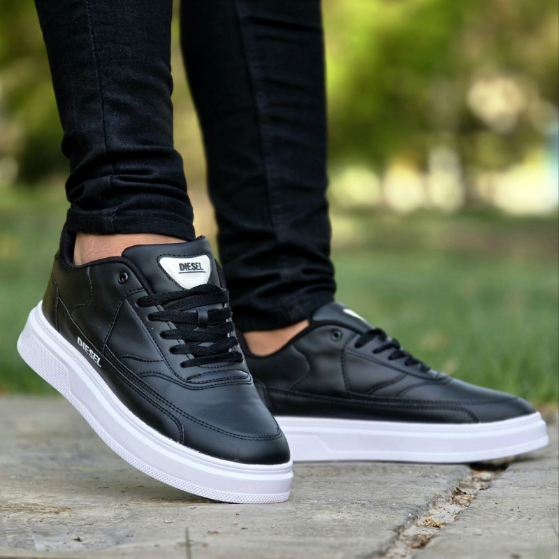 حراج فوق العاده کفش کتونی اسپرت مردانه و پسرانه مدل دیزل شیک و به روز رنگ مشکی تمام زیره سفید  با ارسال رایگان