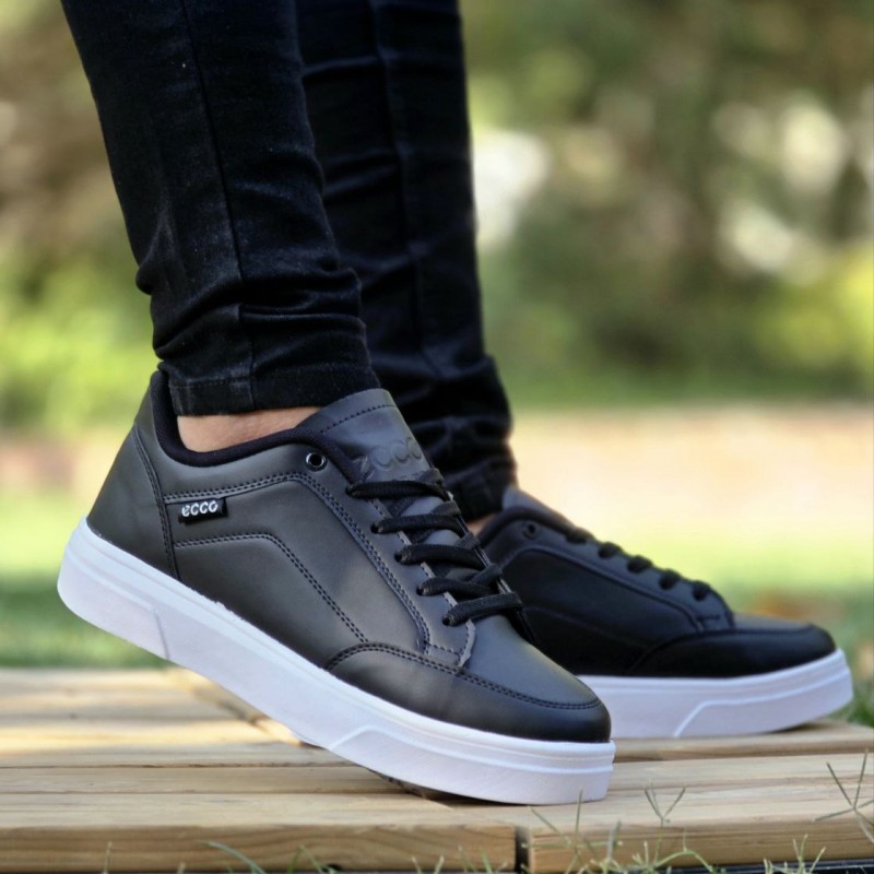 فروش ویژه کفش کتونی اسپرت ونس مردانه مدل اکو  شیک و زیبا رنگ مشکی زیره سفیدبا ارسال رایگان