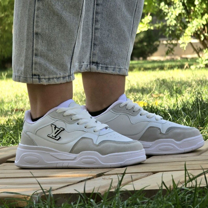 فروش ویژه کفش کتونی اسپرت ونس زنانه دخترانه مدل لوییس ویلتون جذااااااب رنگ سفید طوسی  با ارسال رایگان