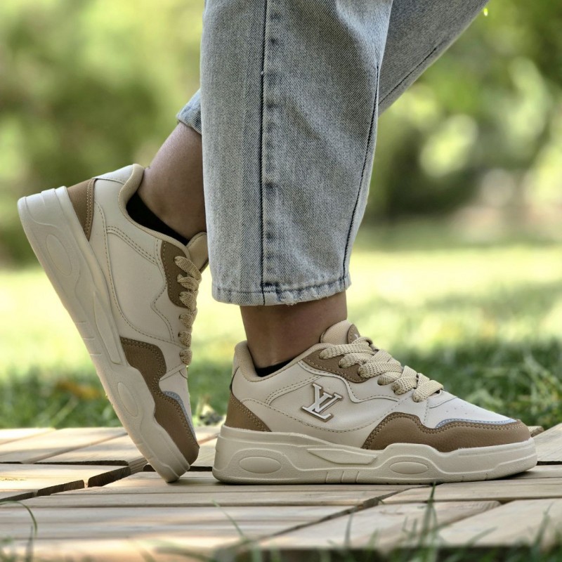 حراج ویژه کفش کتونی اسپرت ونس زنانه دخترانه مدل لوییس ویلتون شیک و جدید رنگ کرم قهوه ای با ارسال رایگان