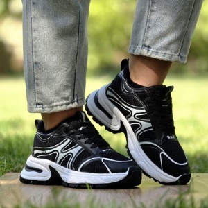 حرااج جذاب کفش کتونی اسپرت دخترانه و زنانه مدل مکس به روز و ترند رنگ مشکی سفید  با ارسال رایگان