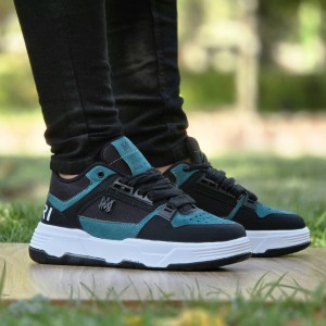 فرووش وااقعی کفش کتونی اسپرت مردانه و پسرانه مدل Amiri (امیری) ترند و خوشپا رنگ مشکی سبز با ارسال رایگان