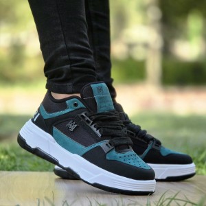 فرووش وااقعی کفش کتونی اسپرت مردانه و پسرانه مدل Amiri (امیری) ترند و خوشپا رنگ مشکی سبز با ارسال رایگان