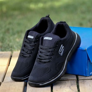 حرااج هیجان انگیز کفش کتونی اسپرت مردانه و پسرانه مدل اسکیچرز بزرگپا  محکم و بادوام رنگ مشکی زیره سفید با ارسال رایگان