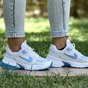 فروش ویژهه کفش کتونی اسپرت دخترانه زنانه مدل نایک  زیره نرم و منحصر به فرد رنگ سفید آبی زیره مقاوم و بادوام با ارسال رایگان