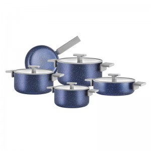 سرویس قابلمه ۹ پارچه بایوگرانیت پرارین مدل استیما رنگ سرمه ای درب سیلیکون