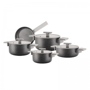 سرویس قابلمه ۹ پارچه بایوگرانیت پرارین مدل استیما رنگ طوسی  درب سیلیکون