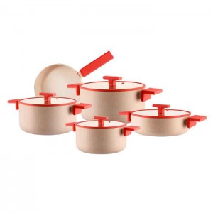 سرویس قابلمه ۹ پارچه بایوگرانیت پرارین مدل استیما رنگ  کرم درب سیلیکون