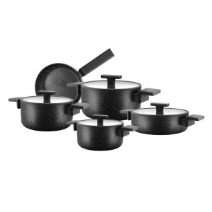 سرویس قابلمه ۹ پارچه بایوگرانیت پرارین مدل استیما رنگ مشکی درب سیلیکون