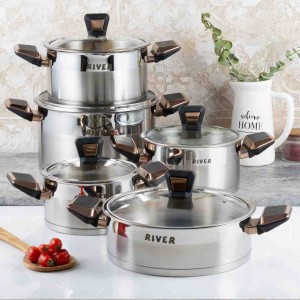 سرویس قابلمه 10 پارچه استیل ریور با دسته باکالیت – استیل رزگلد