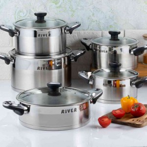 سرویس قابلمه 10 پارچه استیل ریور دسته و قپه باکالیت - استیل