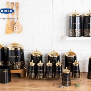 سرویس آشپزخانه 17 پارچه ریور مدل کنیک مشکی درب طلا