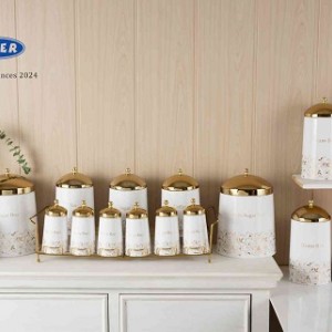 سرویس آشپزخانه 17 پارچه ریور مدل کنیک سفید درب طلا