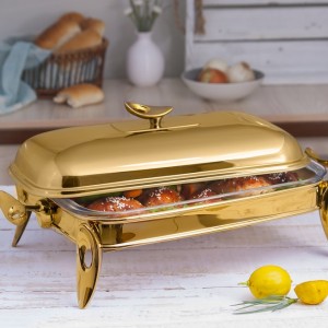 سوفله خوری طلایی براق مستطیل متوسط تک استیل 912G