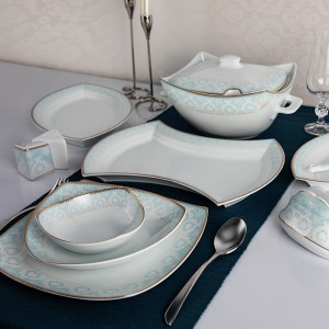 سرویس چینی 105 پارچه پردیس کاشان پاریس طرح فرانک فیروزه ای