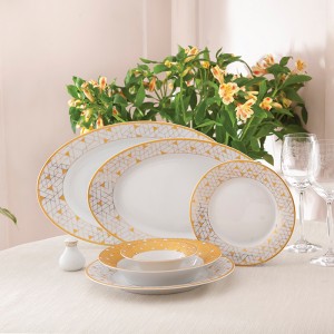 سرویس چینی 35 پارچه غذاخوری ژئومتریکال طلایی 6 نفره شهرزاد