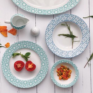 سرویس چینی 28 پارچه غذاخوری میبد سرمه ای فیروزه ای ایتالیا اف