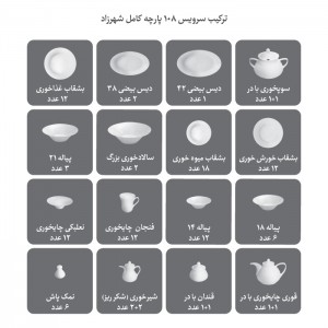 سرویس چینی 108 پارچه کامل رومینا طلایی 12 نفره شهرزاد