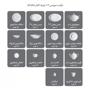 سرویس چینی 102 پارچه کامل هدیه پلاتینی 12 نفره شهرزاد