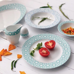 سرویس چینی 102 پارچه کامل میبد فیروزه ای 12 نفره ایتالیا اف