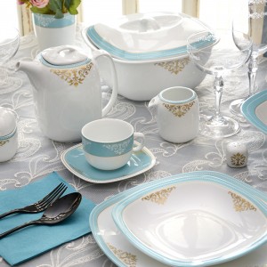 سرویس چینی 98 پارچه کامل آرمیتاژ فیروزه ای 12 نفره کواترو
