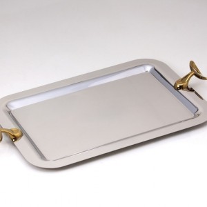 سینی استیل دسته طلایی تک استیل