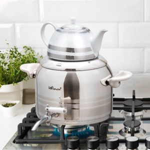 کتری قوری 7 لیتر سه خط دسته استیل طرح ترک در سه رنگ SAFINOX