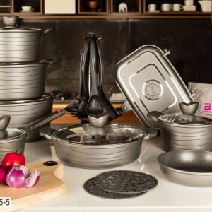 سرویس قابلمه گرانیتی 22پارچه B.V.K رنگ نقره ایی