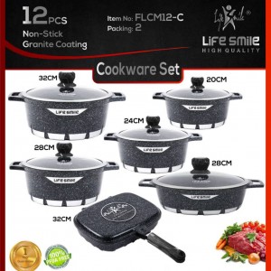 سرویس 12 پارچ گرانیتی طرح شعله طوسی FLCM12-C