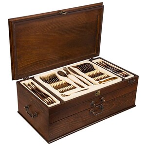 سرویس قاشق و چنگال 124 پارچه ناب استیل مدل Felorance برنز