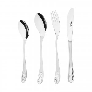 ست قاشق و چنگال  چهار تیکه ناب استیل مدل کودک