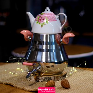 کتری و قوری شیردار گل دار صورتی ویژن سانگ کد 600