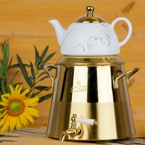 کتری قوری شاینی طلایی مدل هرمی