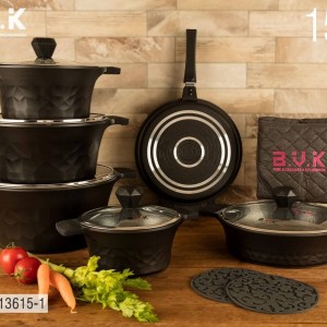 سرویس قابلمه گرانیتی 15 پارچه بی وی کی BVK مشکی کد 1-713615