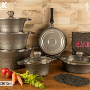 سرویس قابلمه گرانیتی 15 پارچه بی وی کی BVK دودی کد5-713615