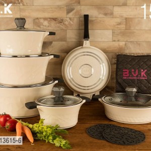 سرویس قابلمه گرانیتی 15 پارچه بی وی کی BVK عاجی کد 6-713615