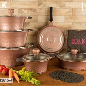سرویس قابلمه گرانیتی 15 پارچه بی وی کی BVK رزگلد کد4-713615