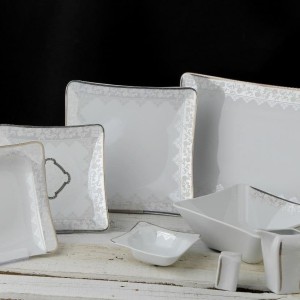 سرویس ۳۰ پارچه چهار گوش چینی طوس(طلا خاکستری) کد 1-4-30