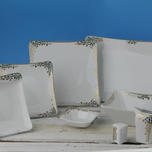 سرویس ۳۰ پارچه چهار گوش چینی طوس(طلا فیروزه ایی) کد 4-4-30