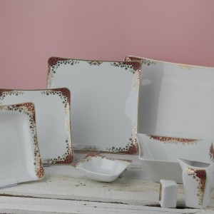 سرویس ۳۰ پارچه چهار گوش چینی طوس(طلا زرشکی) کد2-4-30