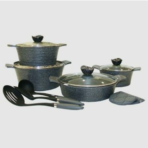 سرویس قابلمه یونیک 11 پارچه گرانیتی مدل لاین رنگ مشکی UN-7721