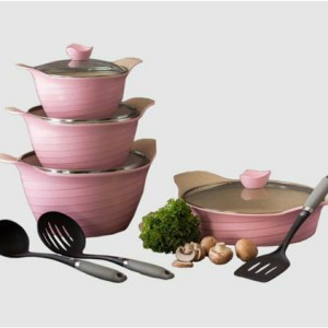 سرویس قابلمه یونیک 11 پارچه گرانیتی مدل لاین رنگ صورتی UN-7721