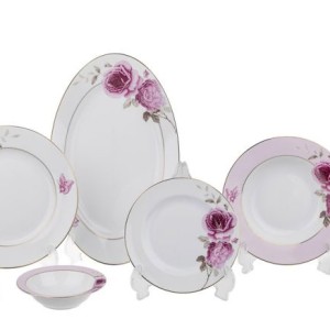 سرویس غذاخوری 28 پارچه چینی زرین ایران سری ایتالیا اف مدل رز فلاور درجه عالی