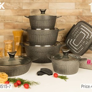 سرویس قابلمه گرانیتی 15 پارچه بی وی کی BVK خاکستری کد 2-713515