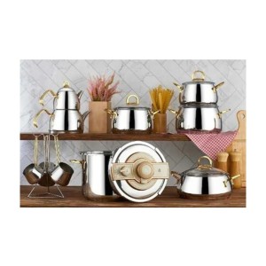 ست جهیزیه ۱۸ پارچه استیل   KAHRAMANLAR مدل AKASYA دسته گلد ترکیه