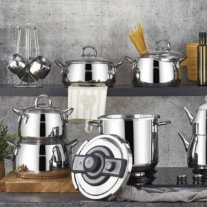 ست جهیزیه ۱۸ پارچه استیل KAHRAMANLAR مدل AKASYA پلاتین  ترکیه