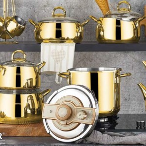 ست جهیزیه ۱۸ پارچه استیل KAHRAMANLAR مدل AKASYA  گلد  ترکیه