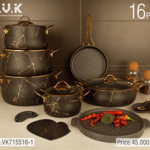 سرویس قابلمه ماربل ۱۶ پارچه بی وی کی bvk(مشکی)